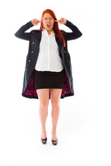 Fototapeta premium model isolated on plain background plugging ears with fingers