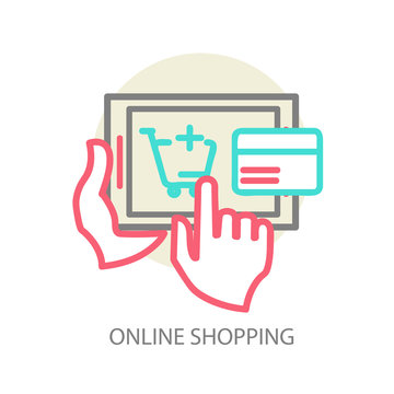 Line vector internet shopping concept - browser window and