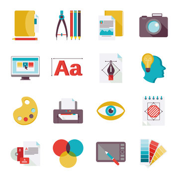 Graphic design icons flat