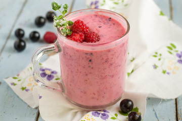 fresh fruit yogurt with berries in glass