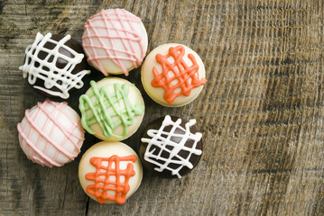 chocolate candy on rustic wood background