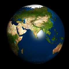 Earth with accurate country boundaries.