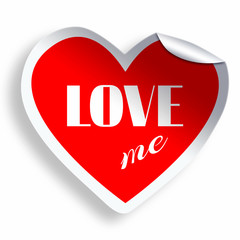 Heart sticker Love me text isolated on white