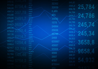 abstract line graphs and figures are falling on a dark blue