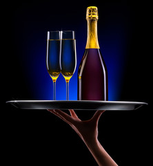 waiter hand with champagne
