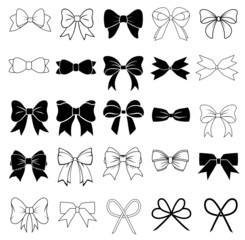 Set of graphical decorative bows. - obrazy, fototapety, plakaty
