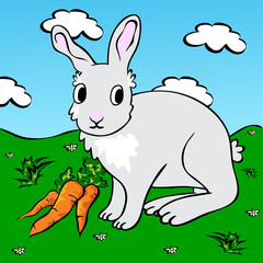 Funny rabbit with carrots
