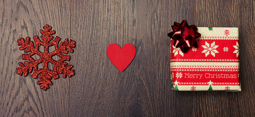 Christmas decorations on a wooden background