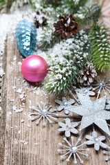 Christmas decorations in the snow