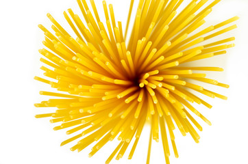 Pasta tied up by a rope isolated on a white background