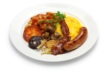 full english breakfast isolated on white background