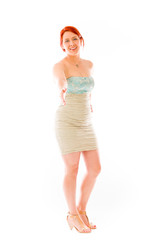 model isolated on plain background greetings hand shake