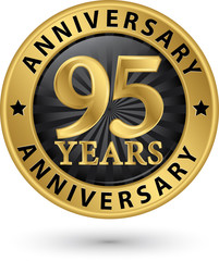 95 years anniversary gold label, vector illustration