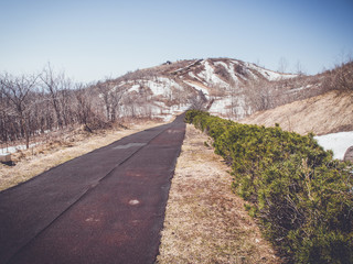 Stairway in autumn forest with a retro and vintage filter effect