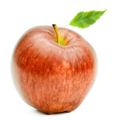 Red apple with green leaf
