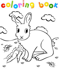 Funny rabbit with carrots coloring book