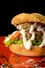Tasty beef burger with onions
