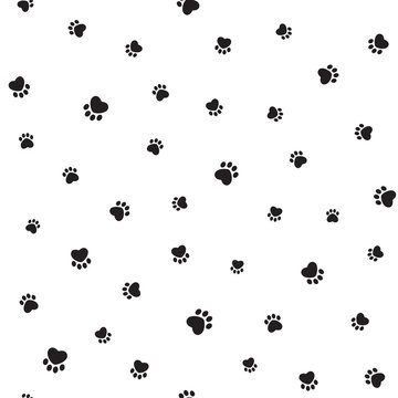 Seamless pattern with heart shaped animal footprints
