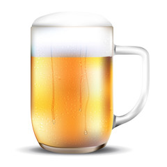 Dewy glass of beer on white background