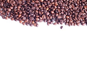 coffee beans on top of the white isolated background