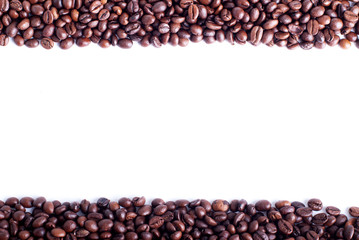 coffee beans on top and bottom in the middle of an isolated whit