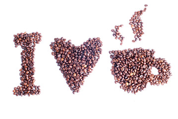 coffee beans are laid out in the form of characters, I love coff