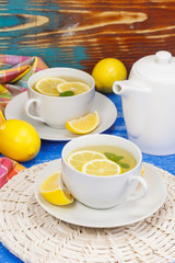 Tea. Green tea with mint and a lemon