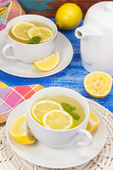Tea. Green tea with mint and a lemon