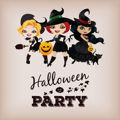 Three cute witch in pin-up style