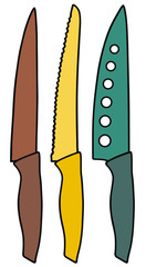 Hand drawing of a color kitchen knifes set