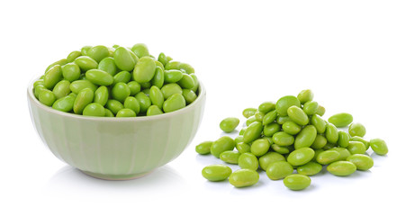 green soybeans on white background