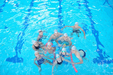children group  at swimming pool