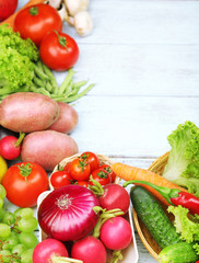 Summer frame with fresh organic vegetables and fruits