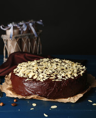 Tasty chocolate cake with almond,