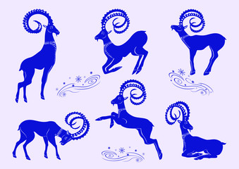 Set of blue mountain goats