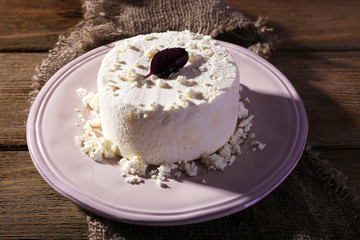 Cottage cheese and leaf of basil