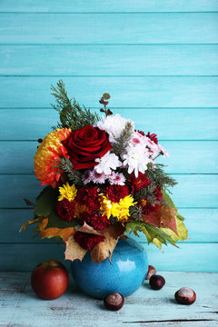 Flower Bouquet In Blue Vase