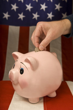American Piggy Bank With Depositor