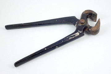 old rusty pliers against the white background