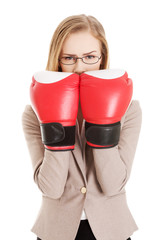 Woman wearing boxer gloves