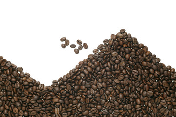 Caffe edition, coffee beans on white background