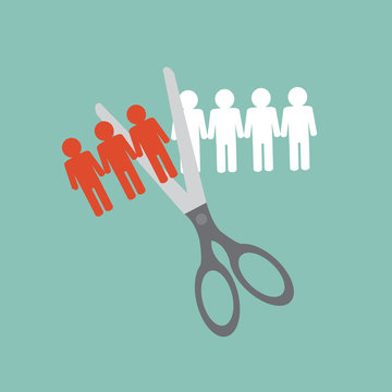 Lay Off concept - cutting off a row of people into pieces