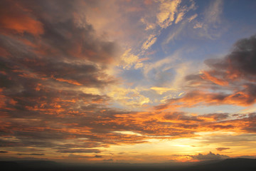 Silhouette of the mountain during sunset with beautiful colorful