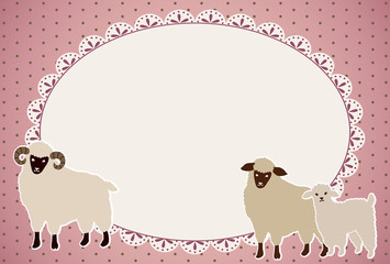 The frame of a race greeting card of the sheep_pink dot