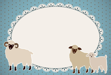 The frame of a race greeting card of the sheep_blue dot
