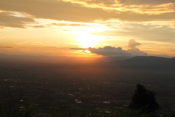 Silhouette of the mountain during sunset with beautiful colorful