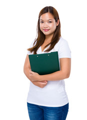 Asian woman with clipboard