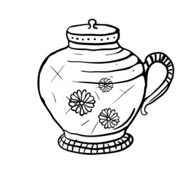 Teapot sketch, vector illustration