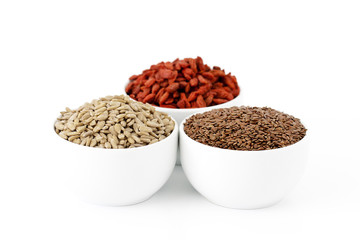 Flaxseeds, sunflower seeds and goji berries