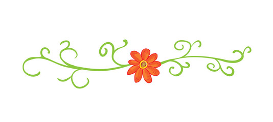 Horizontal floral vignette with red flowers.